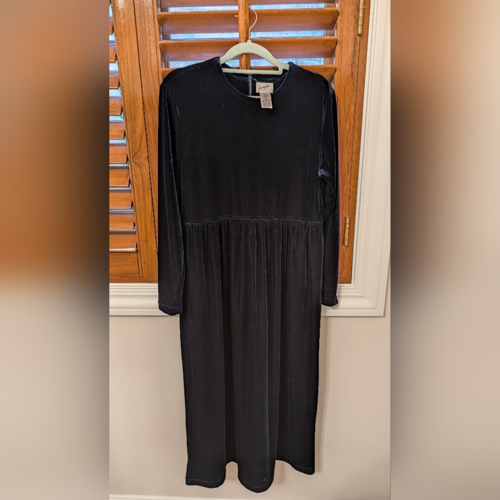 Vintage Jacqueline Ferrar Navy Blue Velvet Dress Maxi Long Sleeve Size 6P
